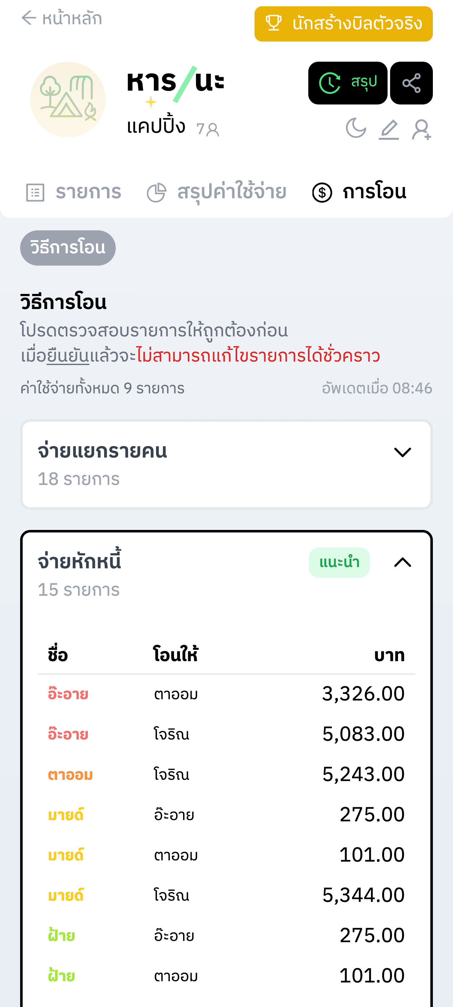 เลือกวิธีสรุปยอด